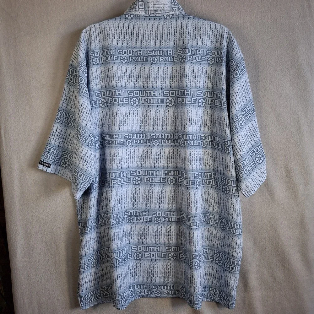 Vintage South Pole Men's XL Blue Button Up Short Sleeve Casual Polyester‎ Logo - Picture 8 of 12